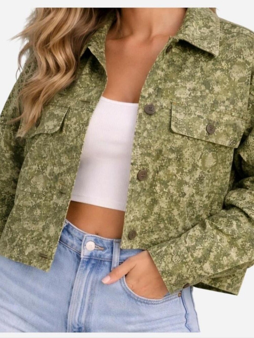 NWT Wild Fable XL Jacket Button Up Green Floral Hippie 1970s Festival Bohemian